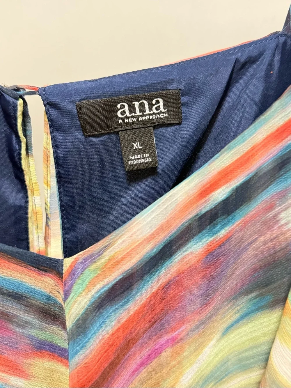a.n.a Off-Shoulder Watercolor Stripe Asymmetrical Midi Dress - Navy, Teal, Red - Picture 7 of 10